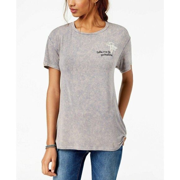 TRUE VINTAGE Gray‎ “Take Me To Paradise”Sequin Short Sleeve Shirt Top Medium NEW - Picture 2 of 4